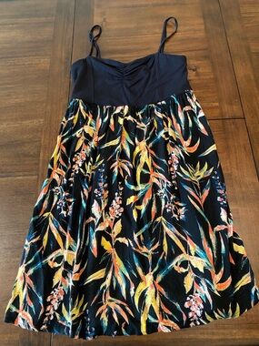 Roxy Black Floral Sundress with Multicolor Tropical Print